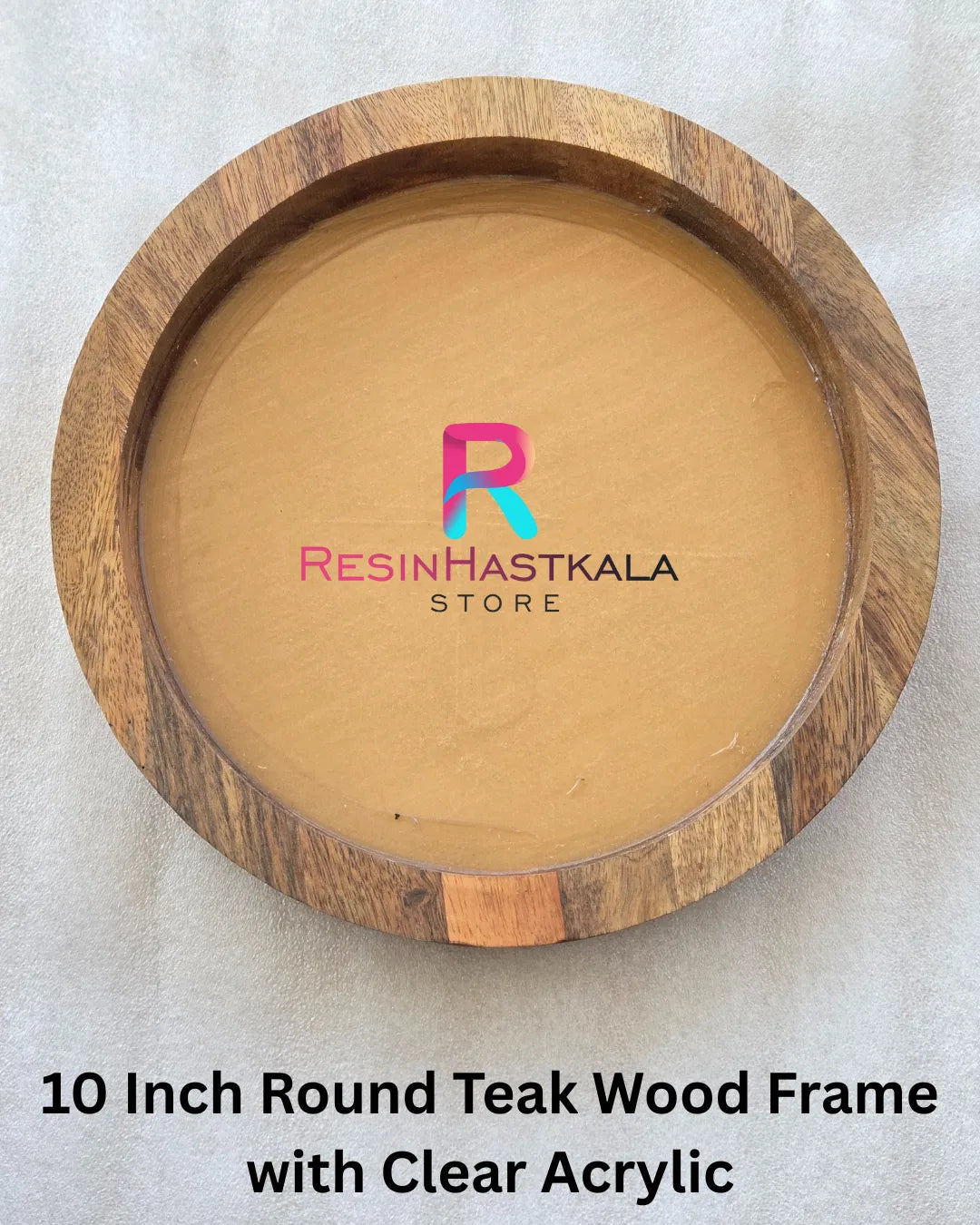 10 Inch Round Teak Wood Frame with Transparent Acrylic
