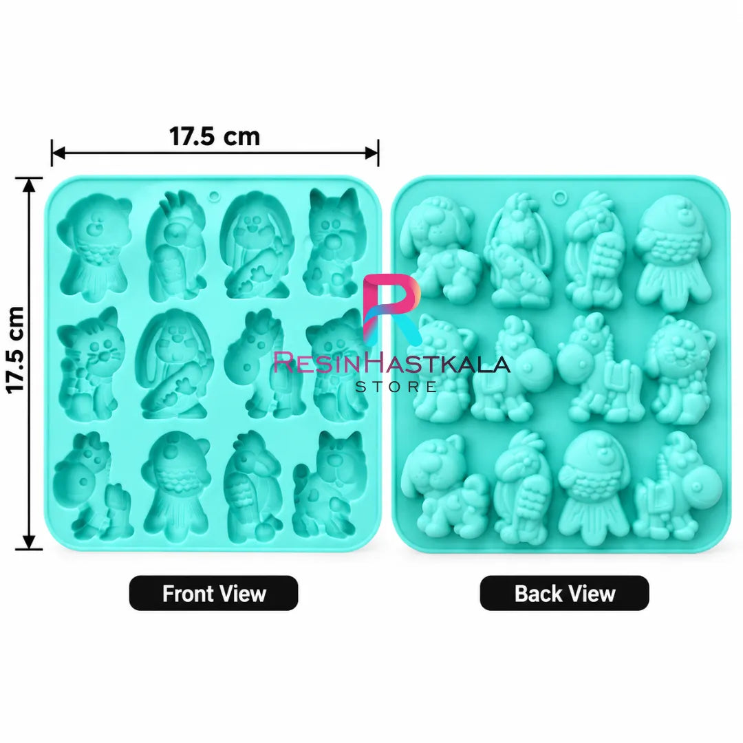 12 Cavity Animal Mould for Concrete, Chocolate, Cake, Resin & DIY Toy Making