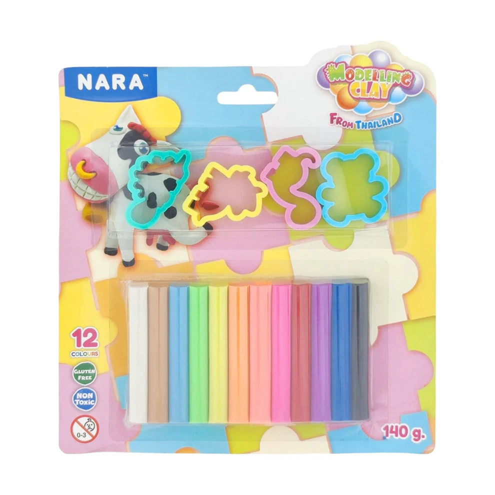 12 Colour Modelling & Sculpting Clay with 4 Cutters (140g) for Kids, DIY Crafts & Creative Projects