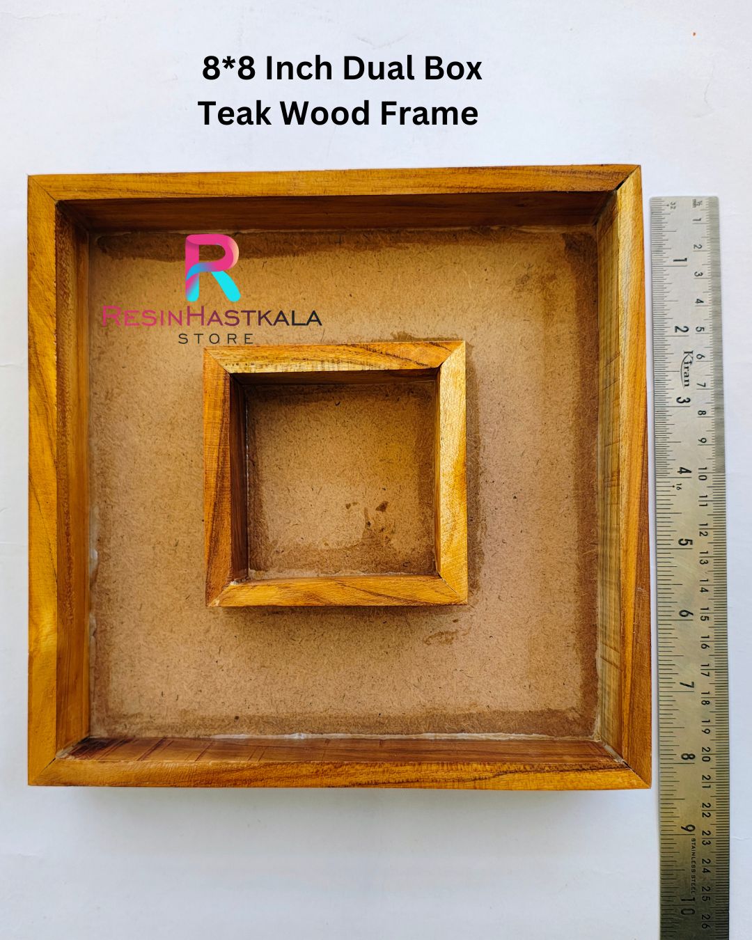 8*8 Inch Dual Box Teak Wood Frame / Floting Frame / Varmala Preservation Frame