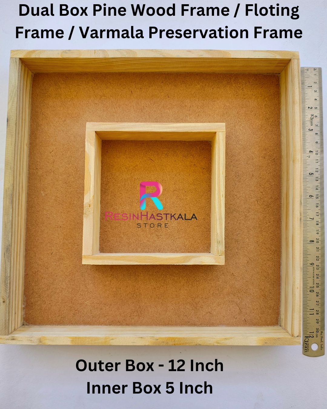 12*12 Inch Dual Box Pine Wood Frame / Floting Frame / Varmala Preservation Frame