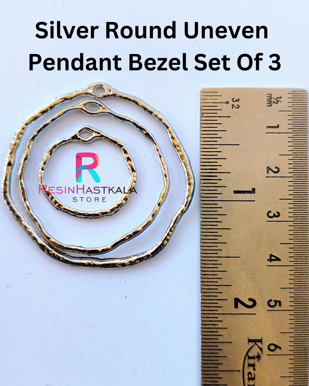 Silver Round Uneven Pendant Bezel Set Of 3
