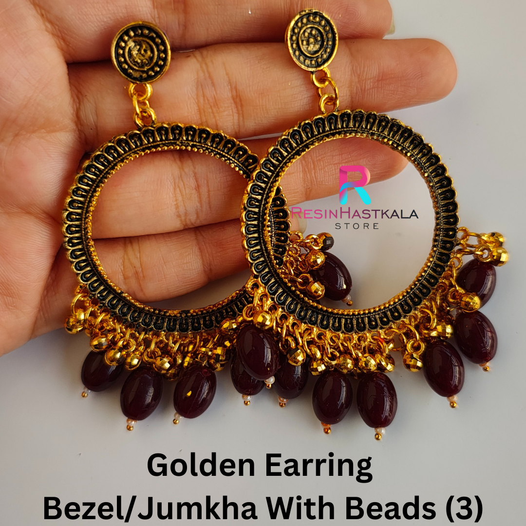 Golden Earring Bezel/Jumkha With Beads (3)