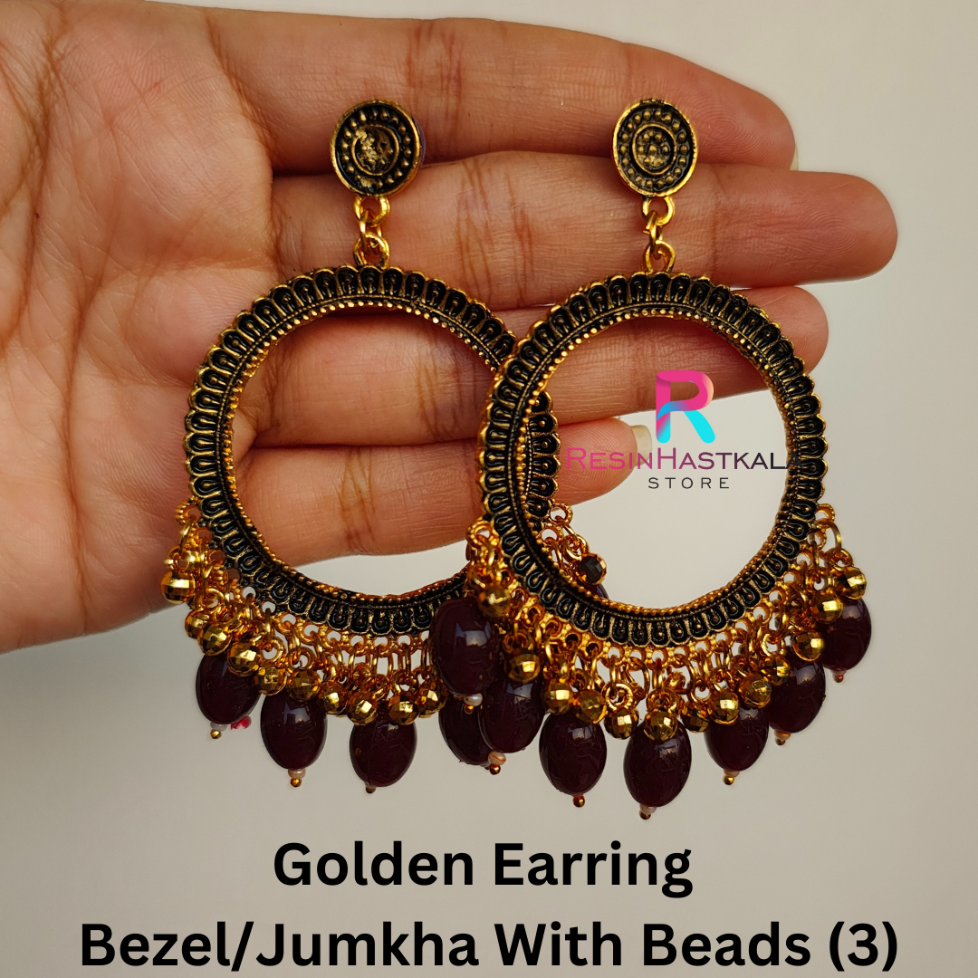 Golden Earring Bezel/Jumkha With Beads (3)
