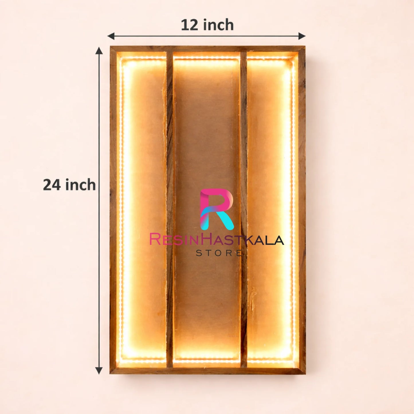 24×12 Inch Teak Wood Photo Frame with Transparent Acrylic, 3 Partition & LED Light