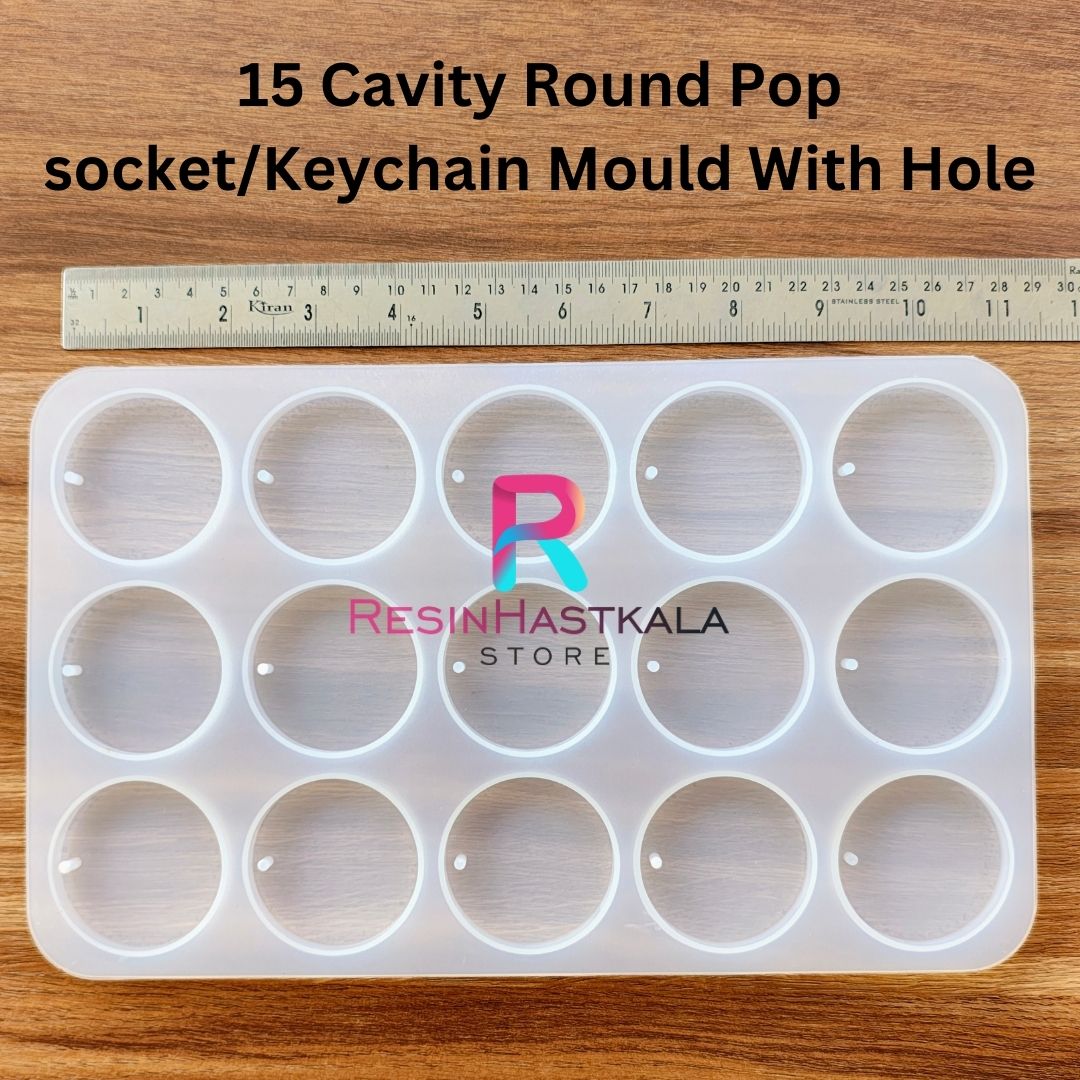 2 Inch 15 Cavity Round Pop socket/Keychain Mould With Hole