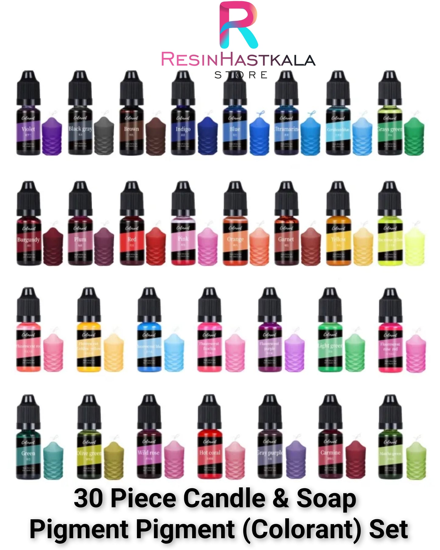 30 Piece Candle & Soap Pigment (Colorant) Set (10 Ml Each Bottle)