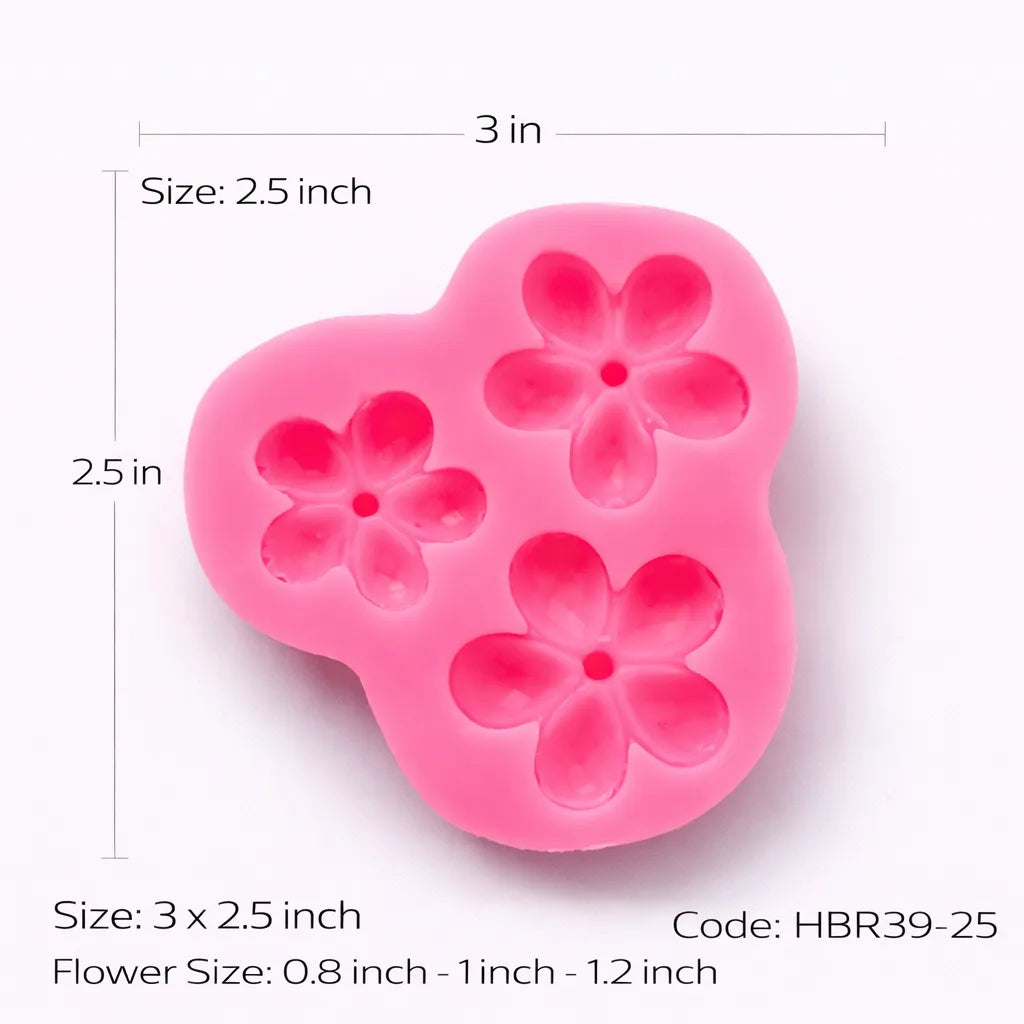 3 Cavity Flower Handmade Pink Mould - HBR39-25