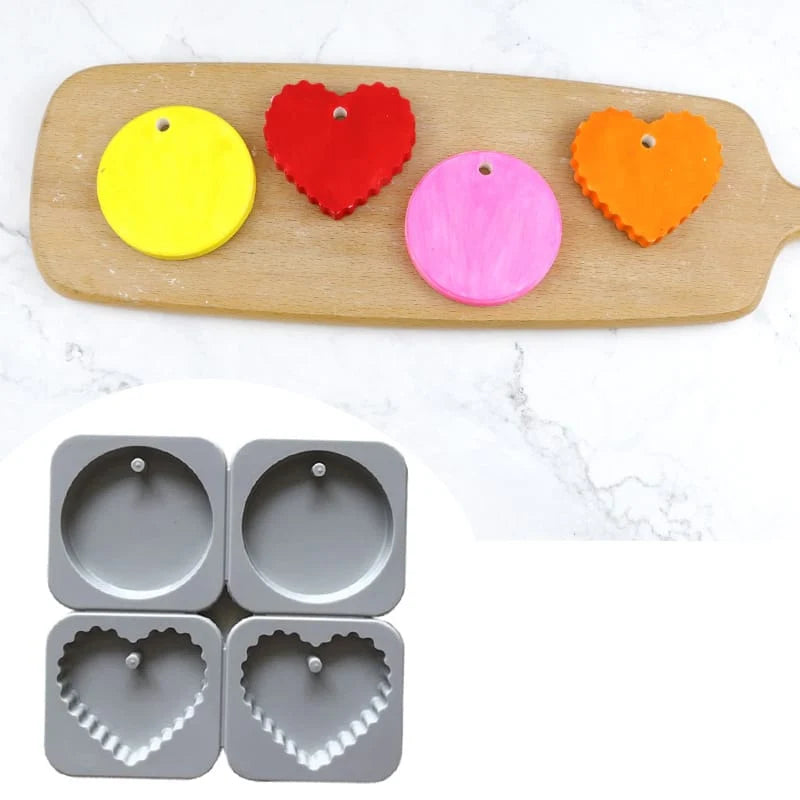 4-Cavity Round Circle & Scalloped Heart Hanging Tag Wax Sachets Mould