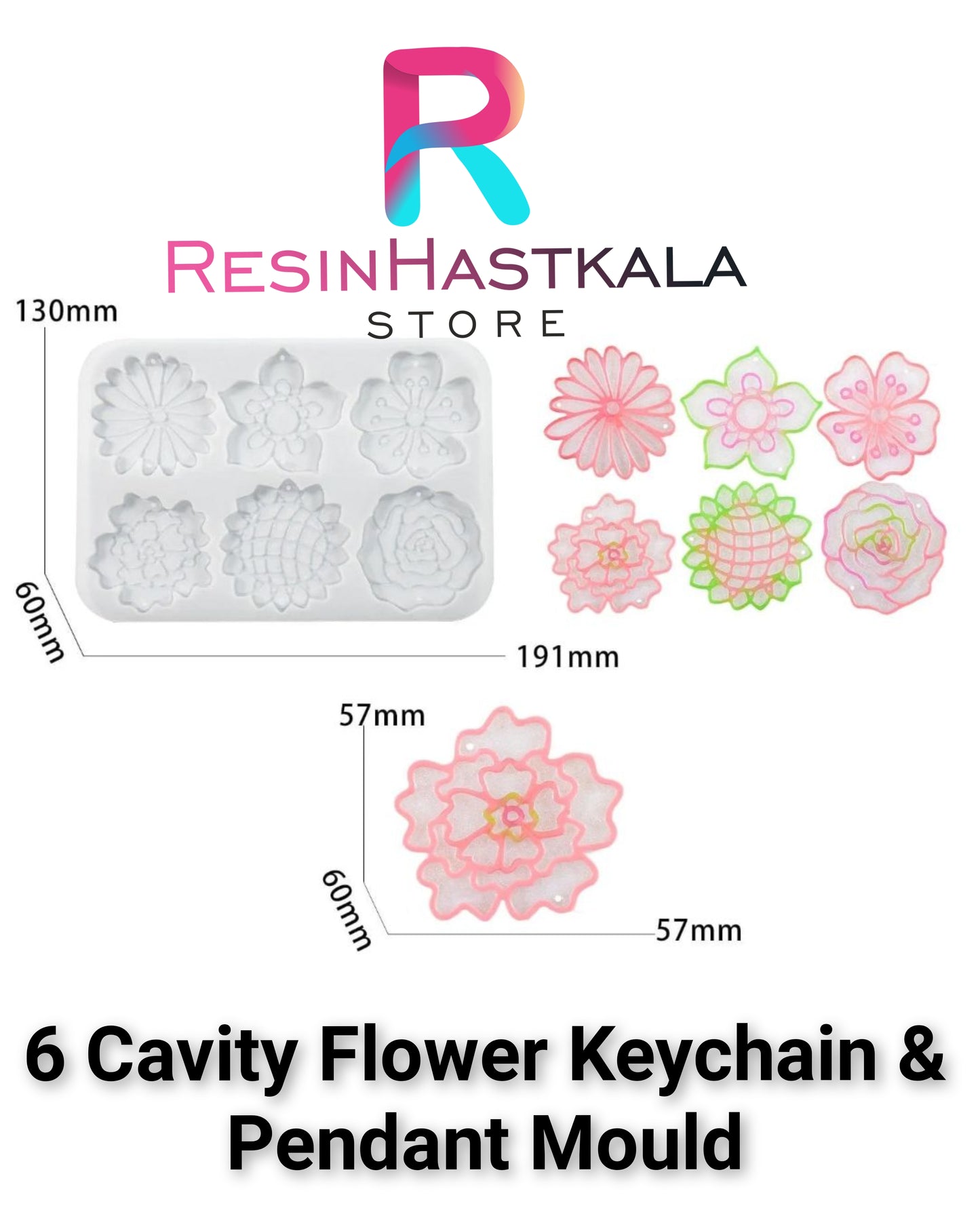 6 Cavity Flower Keychain & Pendant Mould