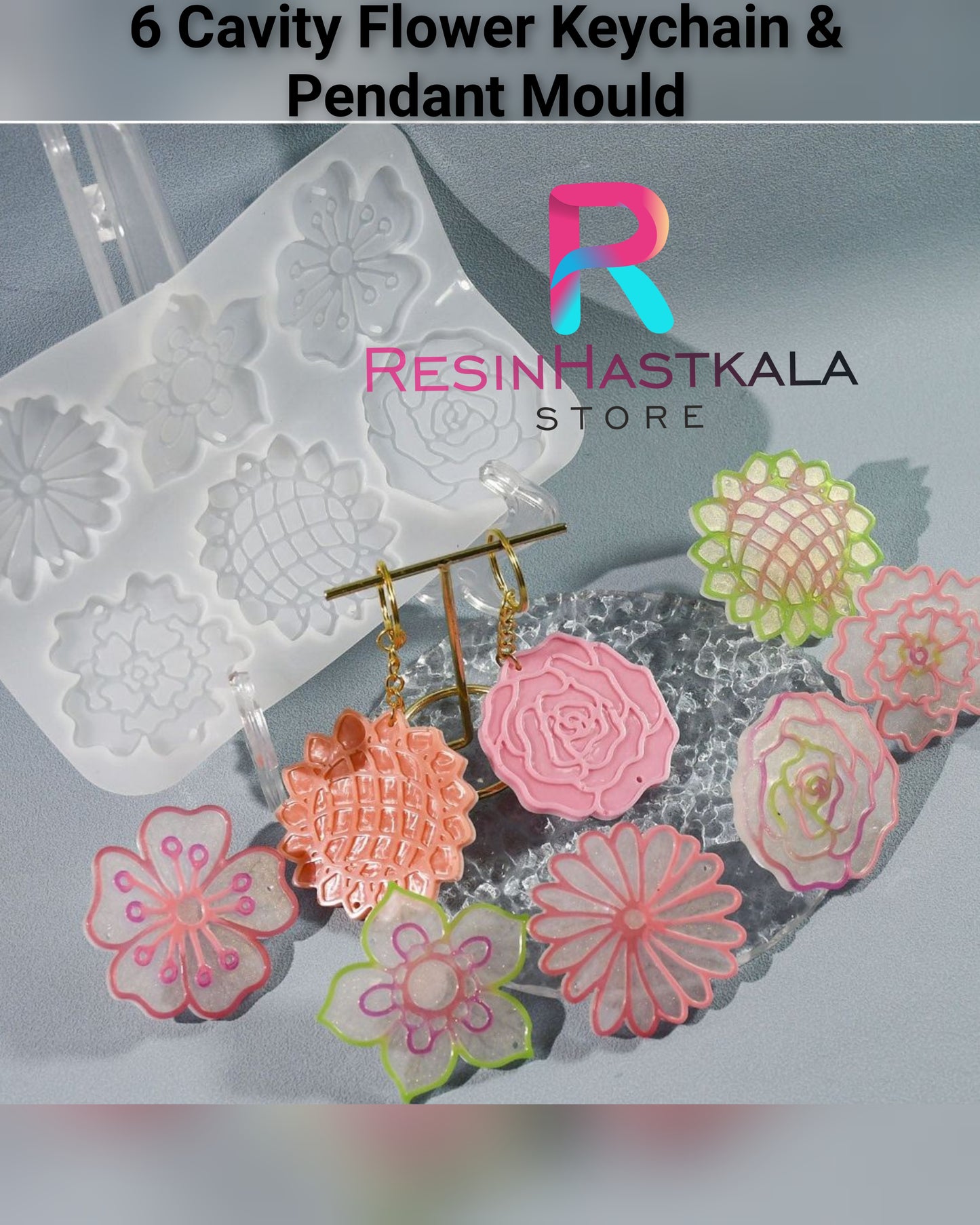 6 Cavity Flower Keychain & Pendant Mould