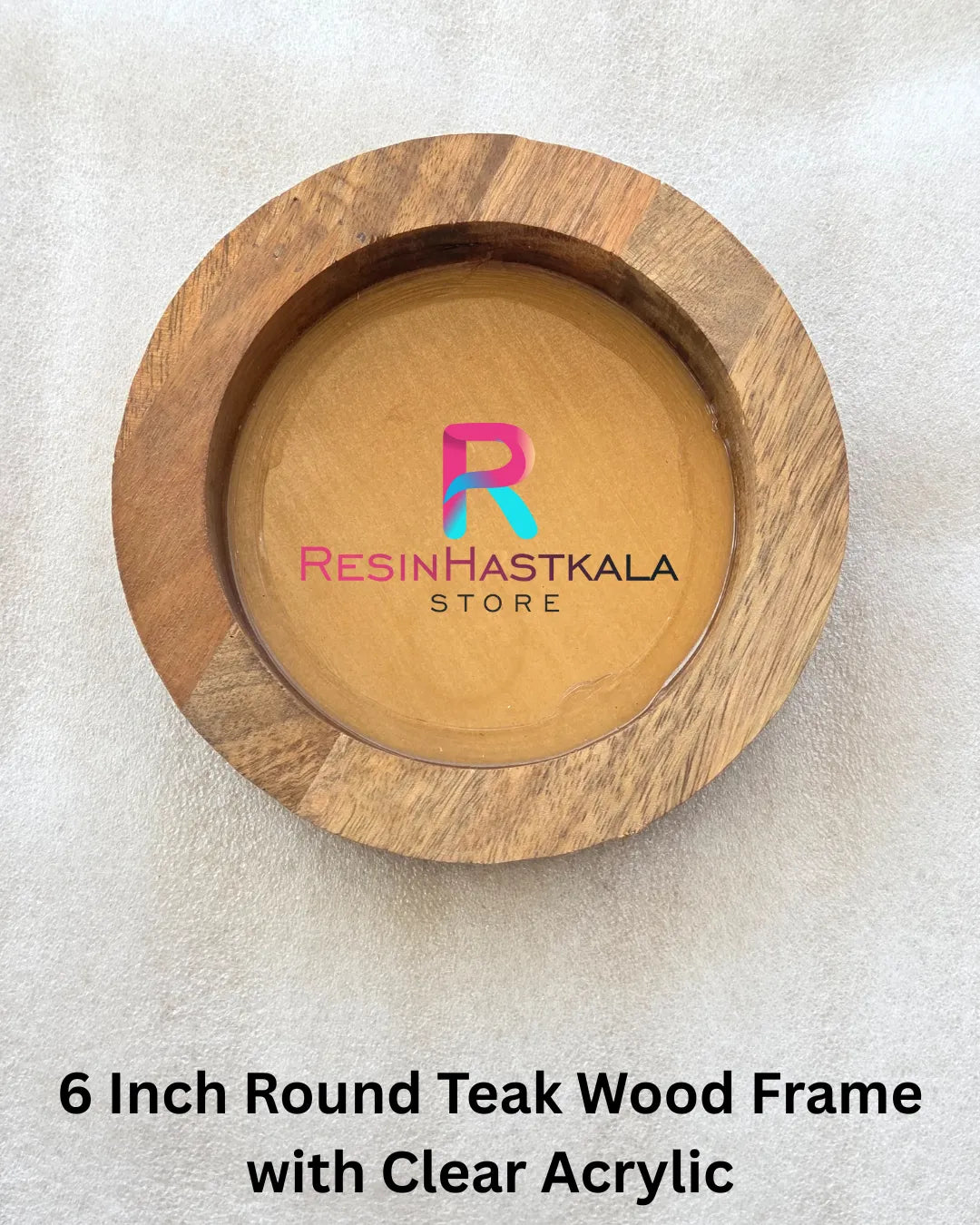 6 Inch Round Teak Wood Frame with Transparent Acrylic