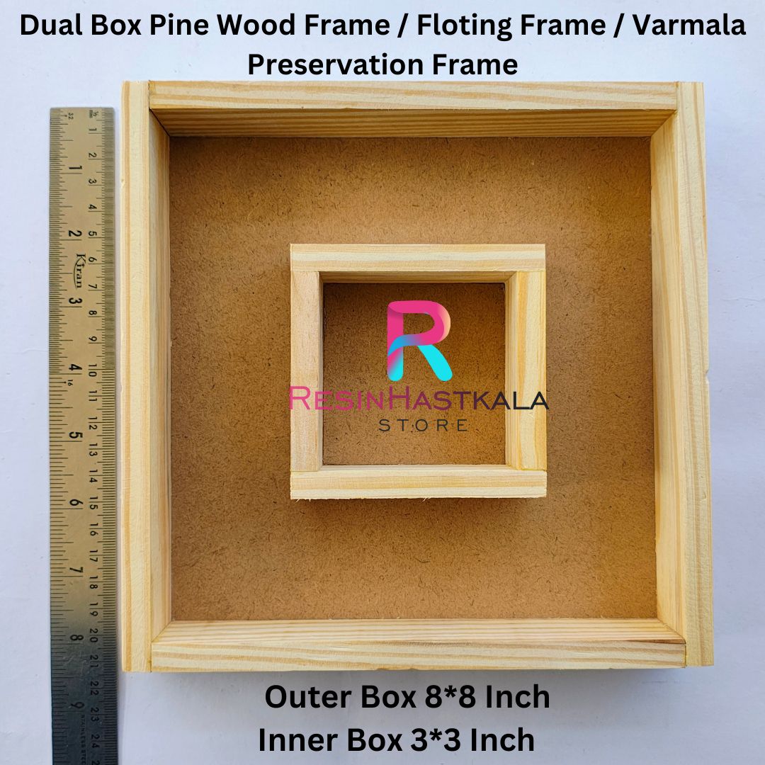 8*8 Inch Dual Box Pine Wood Frame / Floting Frame / Varmala Preservation Frame