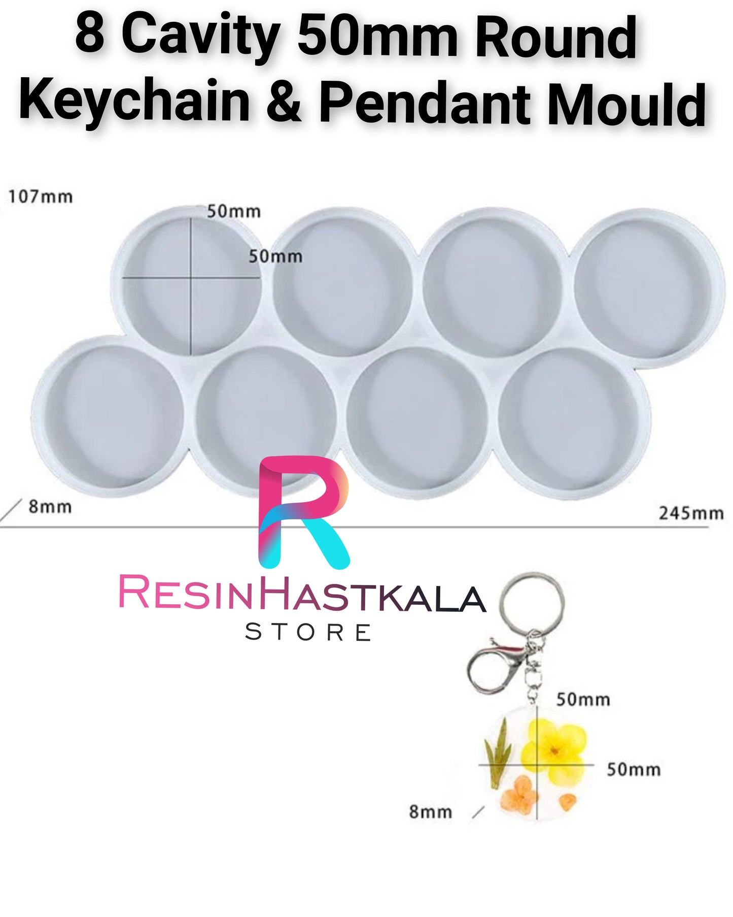 8 Cavity 50 MM Round Keychain & Pendant Mould
