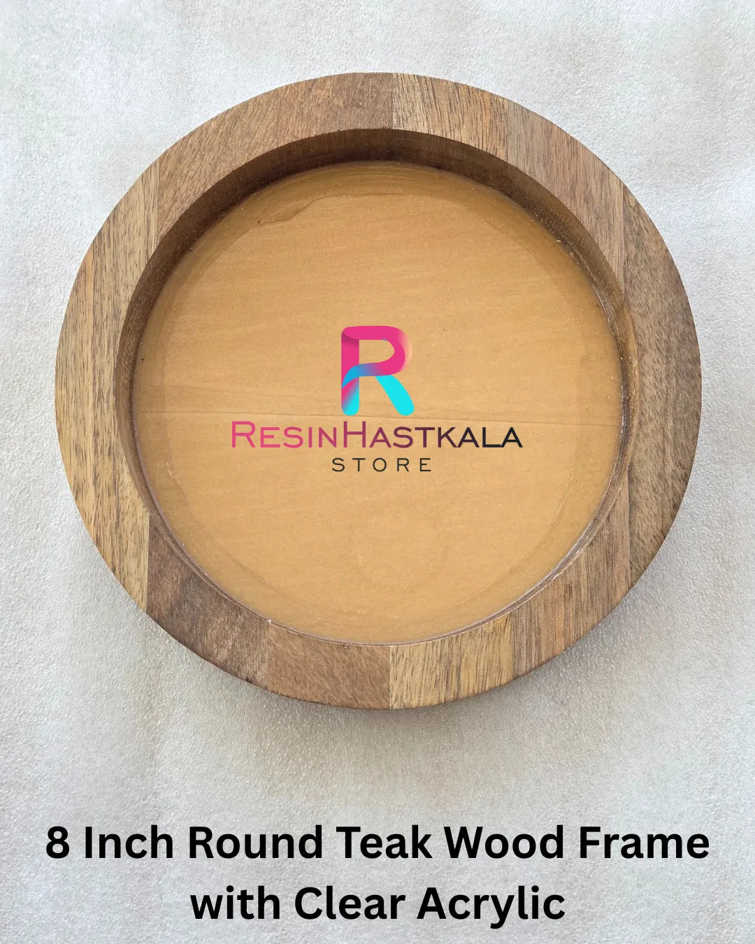 8 Inch Round Teak Wood Frame with Transparent Acrylic