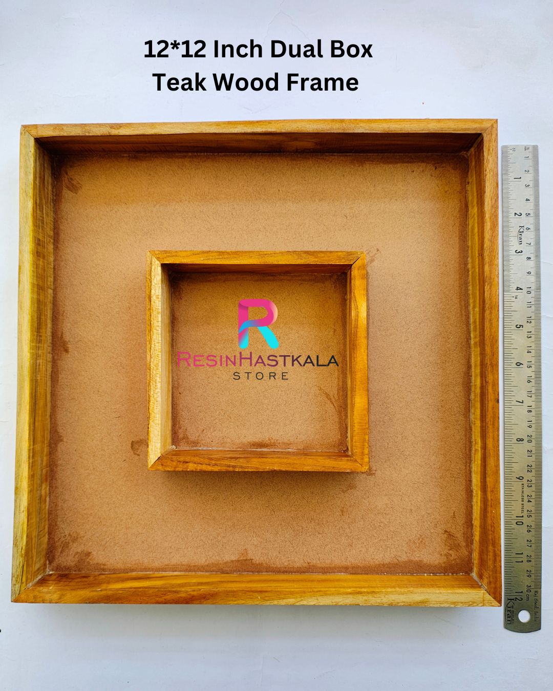 12*12 Inch Dual Box Teak Wood Frame / Floting Frame / Varmala Preservation Frame