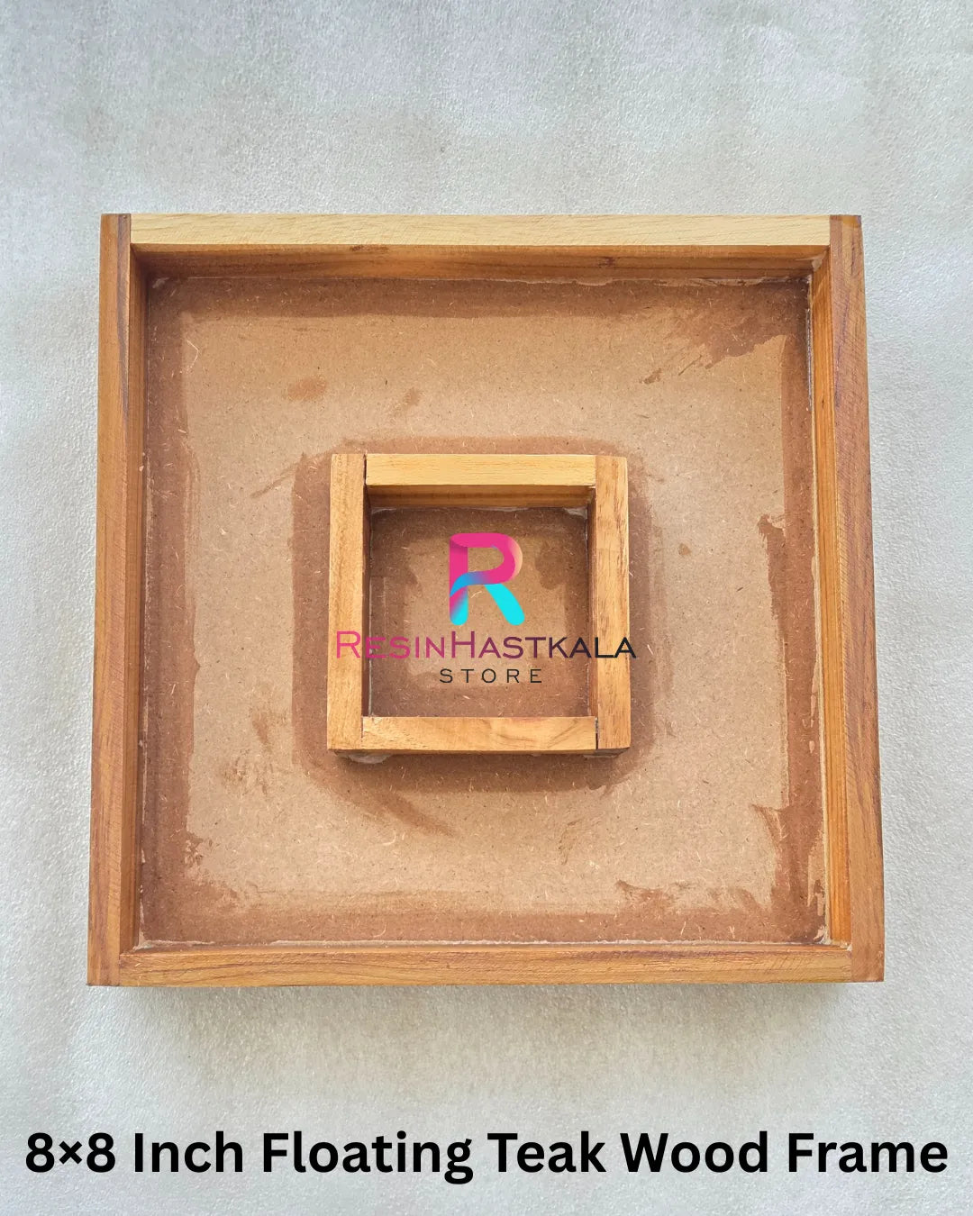 8×8 Inch Dual Box Teak Wood Floating Frame – Varmala Preservation