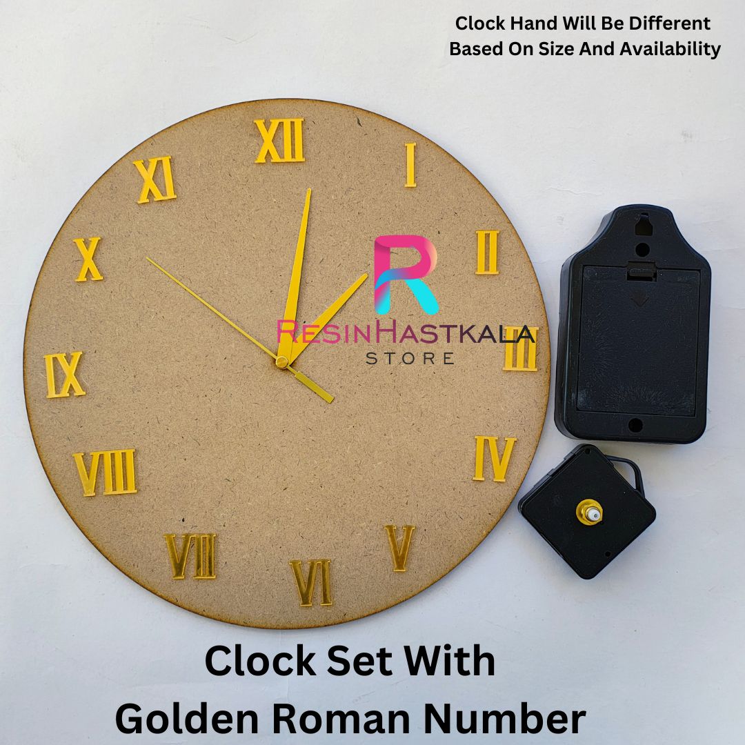 Golden Roman Number Clock Set