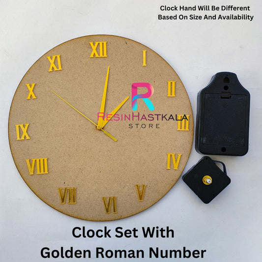 Golden Roman Number Clock Set