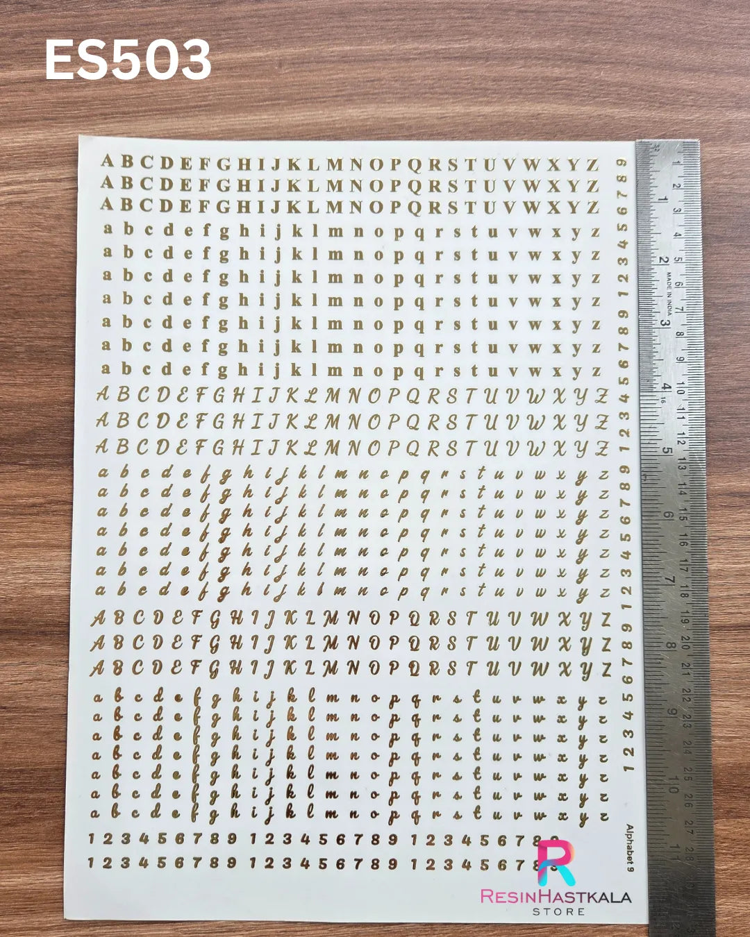 A4 Golden Embossed Sticker – ABCD / Alphabet Design (ES503)