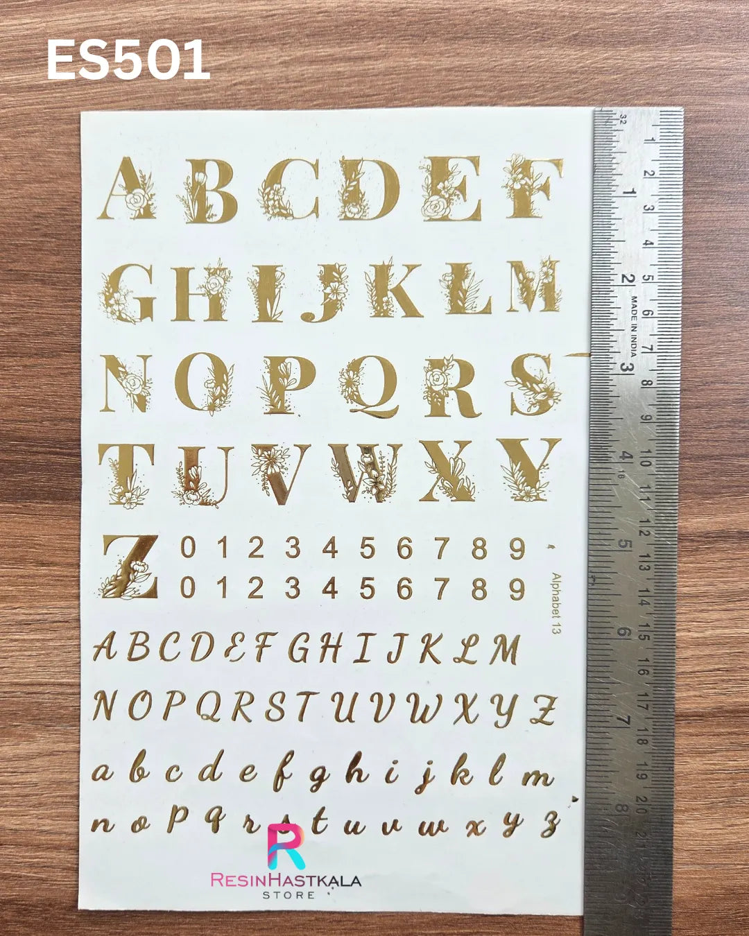 A6 Golden Embossed Sticker – ABCD / Alphabet Design (ES501)