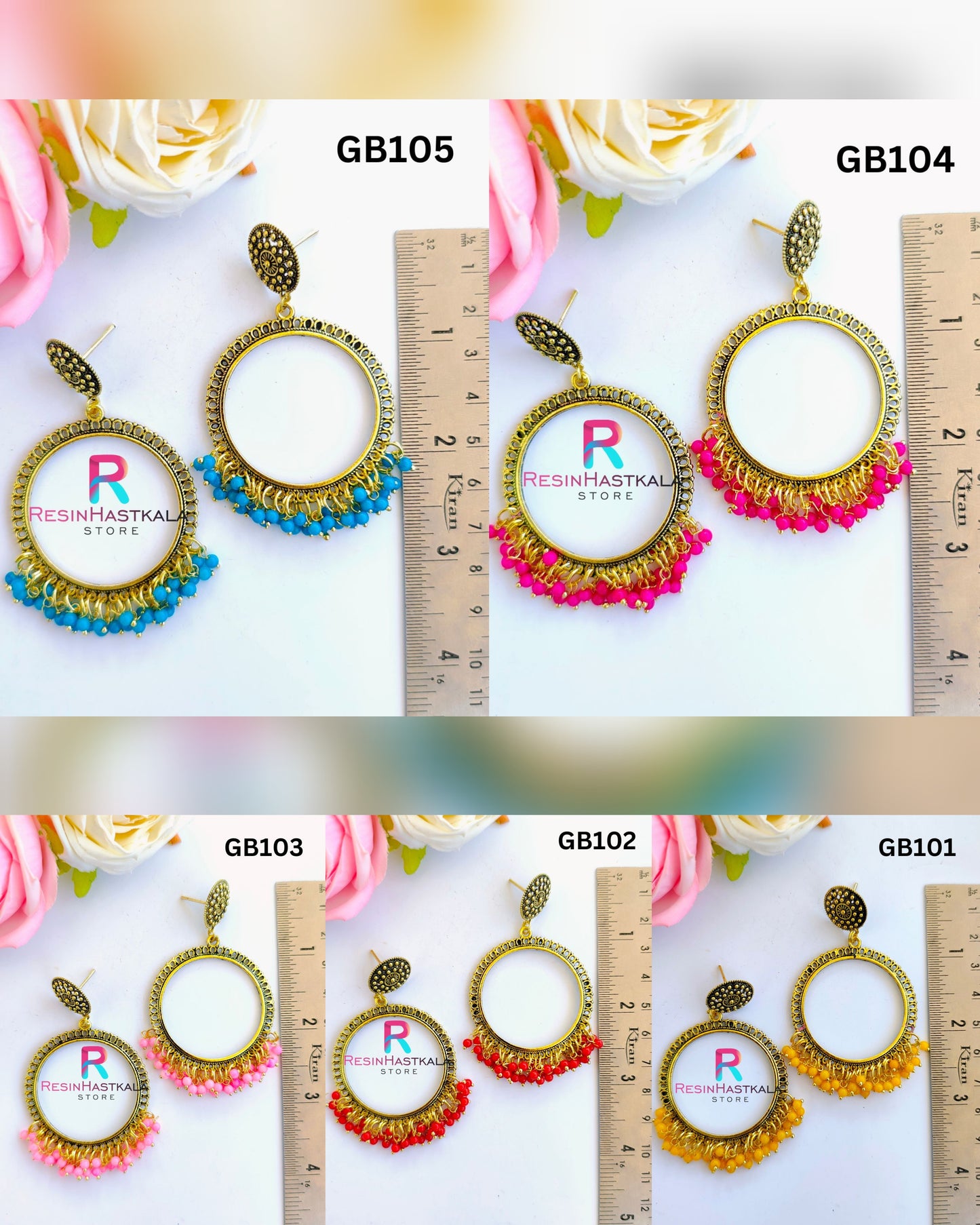 All 5 Golden Round Earring Bezel/Jumkha With Small Beads (AGB1) (60 Rs Per Pair Jumkha)