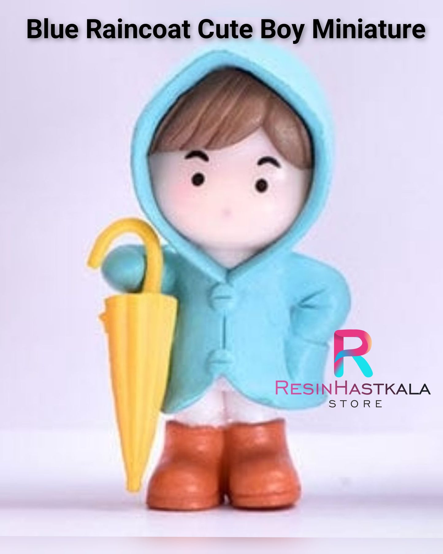 Blue Raincoat Cute Boy Miniature