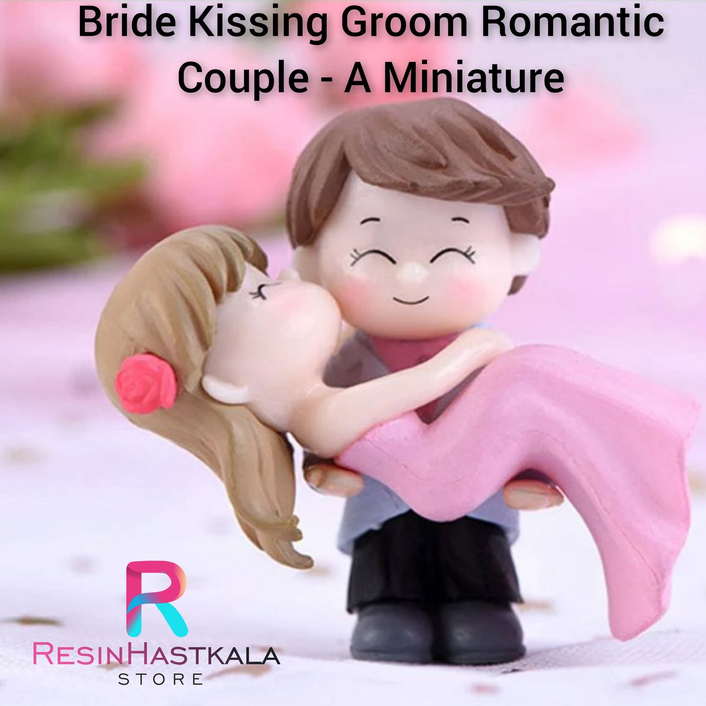 Bride Kissing Groom Romantic Couple - A Miniature