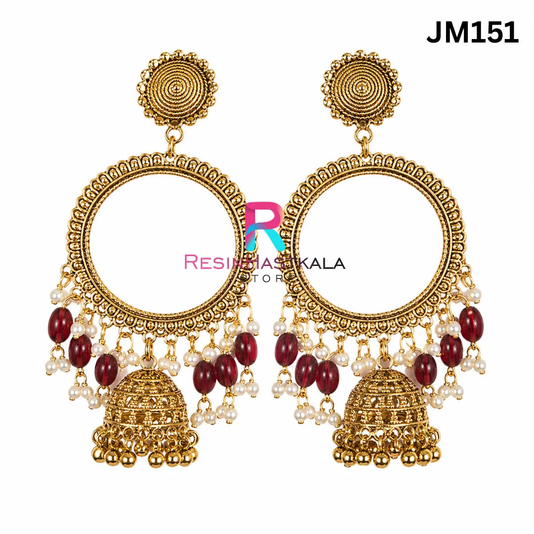 Round Chandbali Earring Bezel / Jhumka Bezel with Jumar & Beads (JM151)