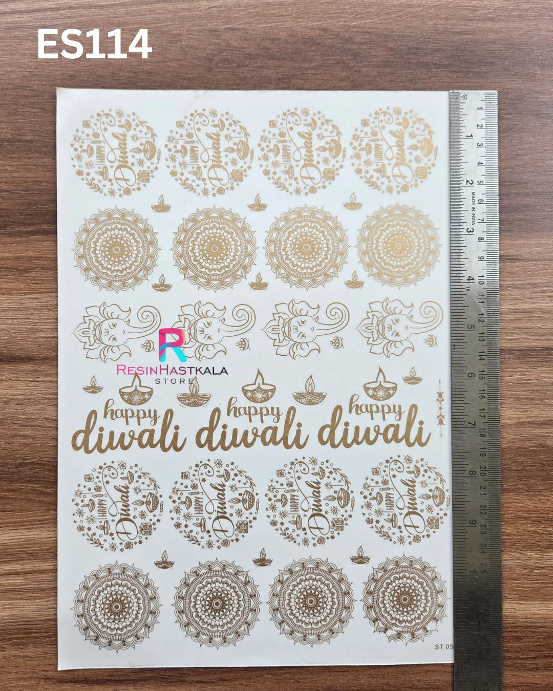 Diwali Golden Embossed Sticker – A4 Size (ES114)