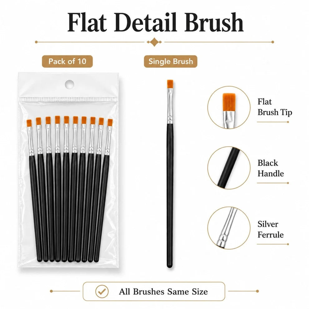 Flat Detail Brush for Painting and DIY Crafts โ Pack of 10