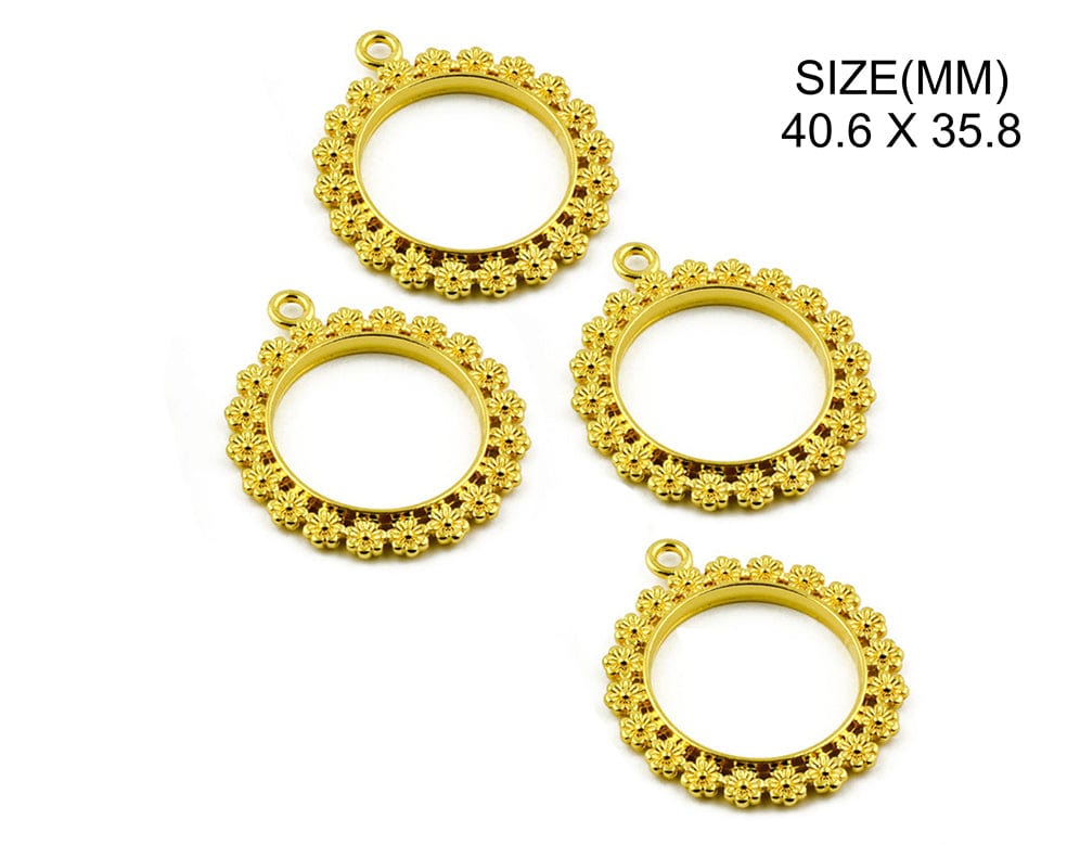 Gold Flower Round Pendant Bezel – BZ085