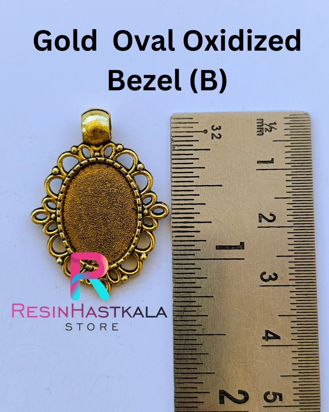 Gold Oval Oxidized Pendant Bezel (B) (3 Piece Set)