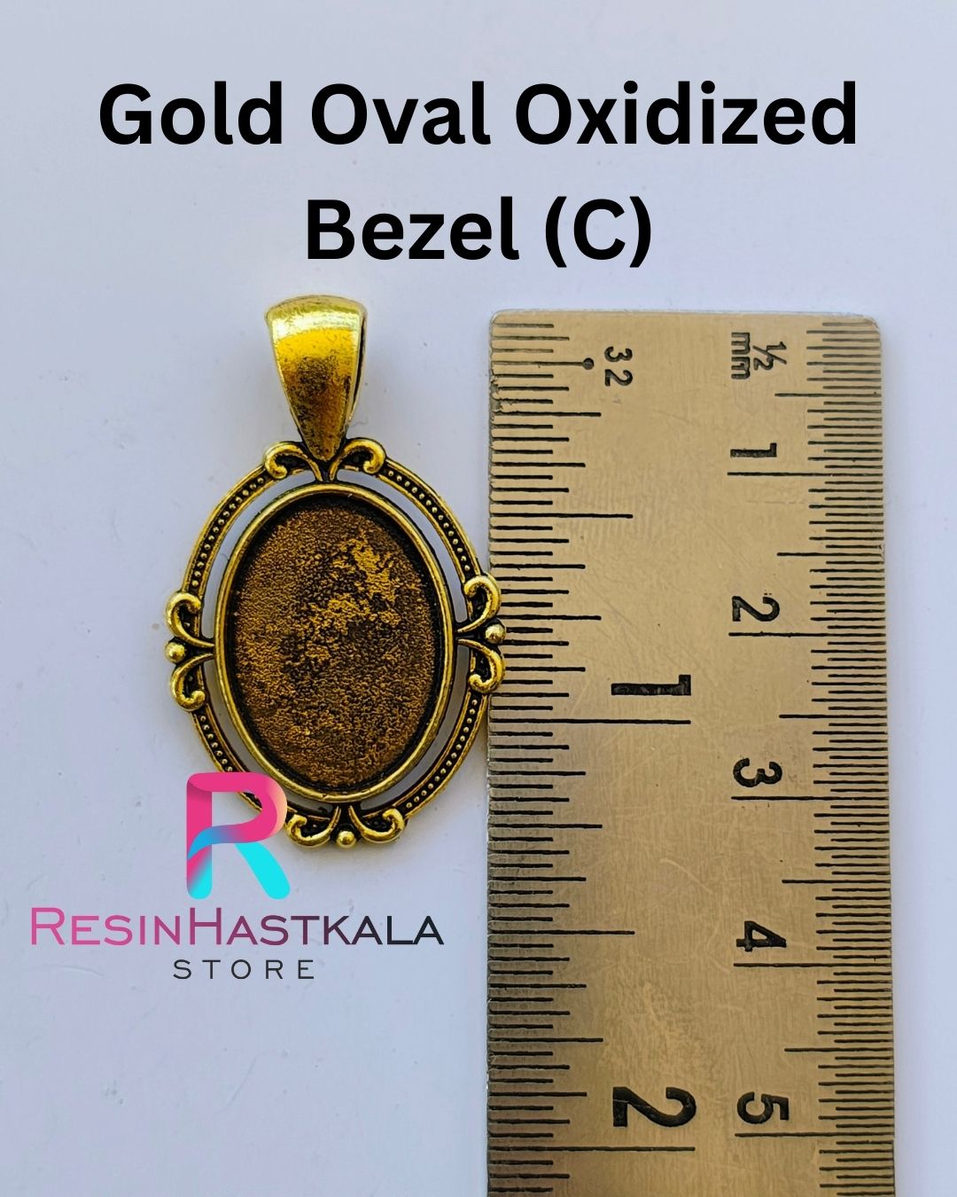 Gold Oval Oxidized Pendant Bezel (C) (3 Piece Set)