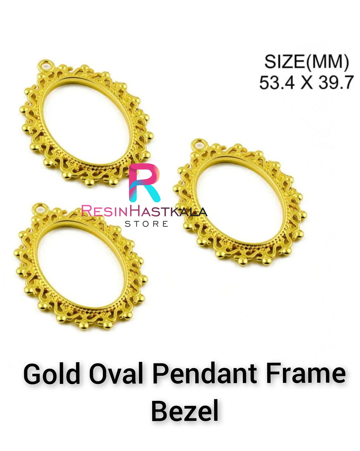 Gold Oval Pendant Frame Bezel (1 Piece)