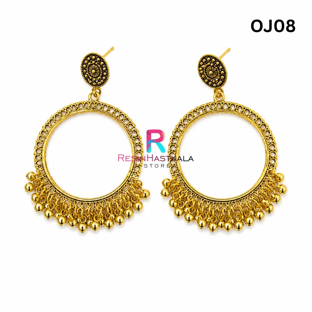 Gold Round Earring Bezel / Jhumka with Beads (OJ08)