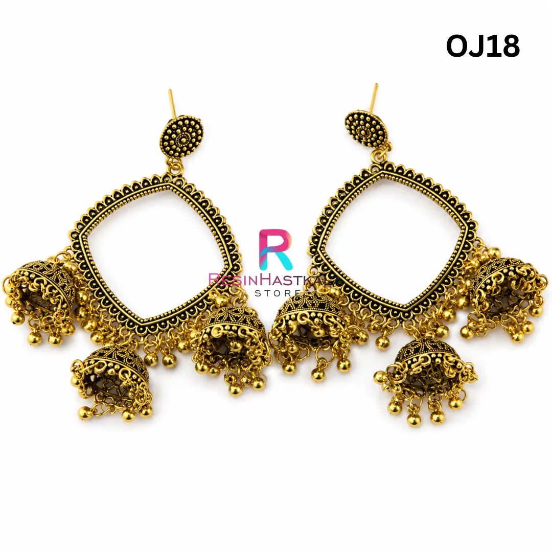 Gold Square Jumkha With 3 Jummar (OJ18)