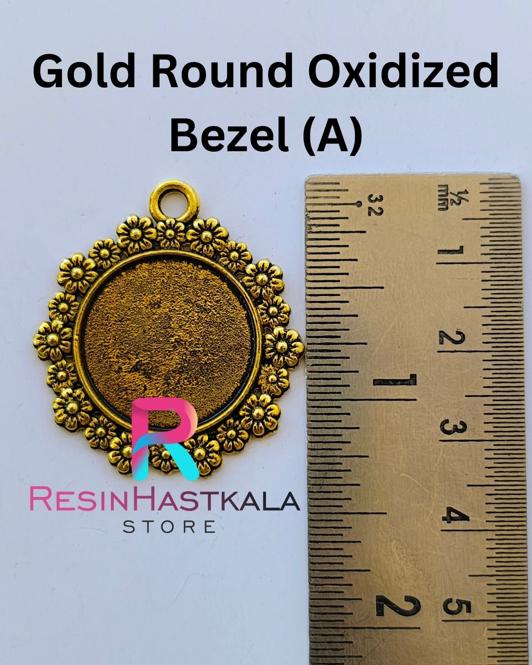 Gold Round Oxidized Pendant Bezel (A) (3 Piece)