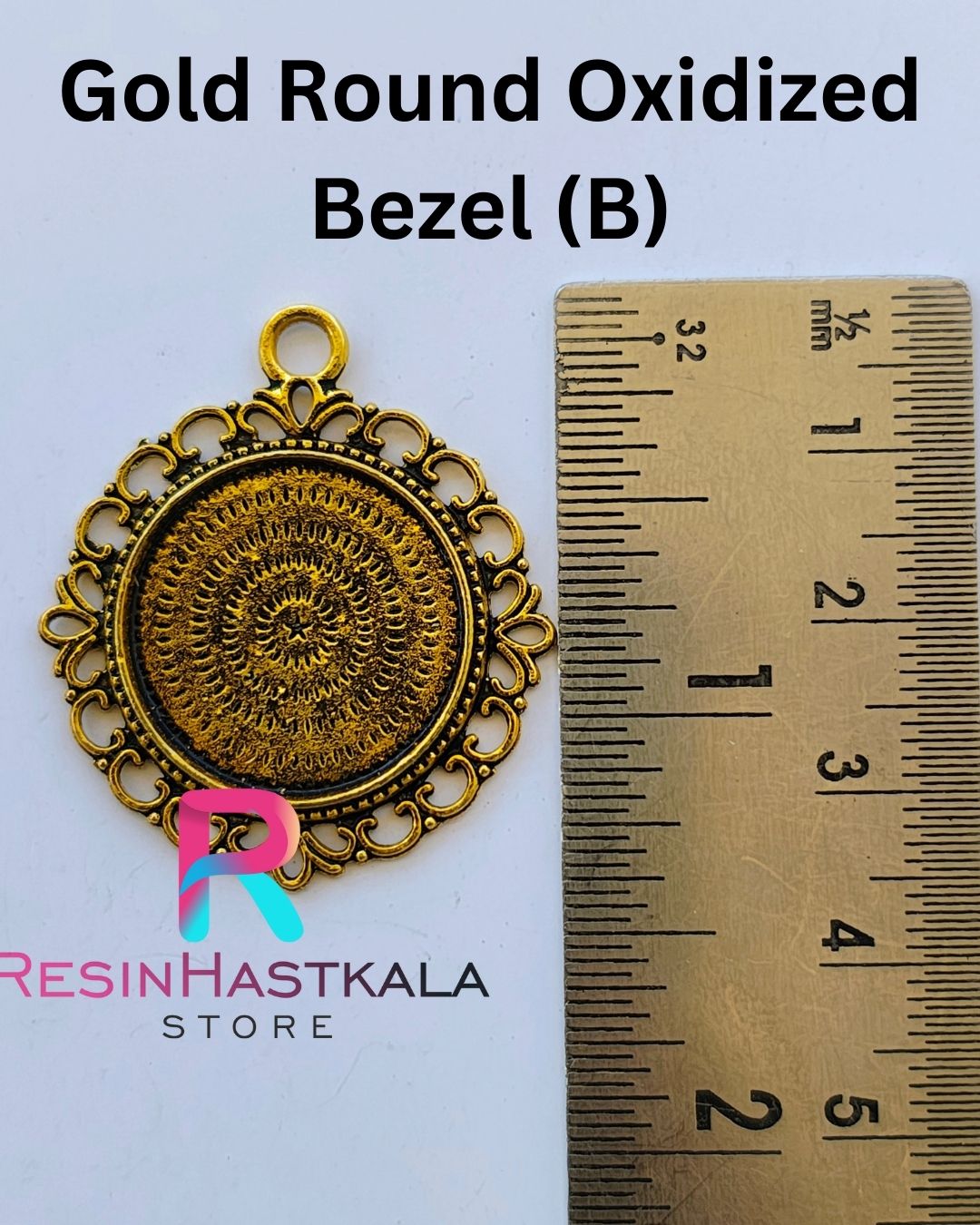 Gold Round Oxidized Pendant Bezel (B) (3 Piece Set)