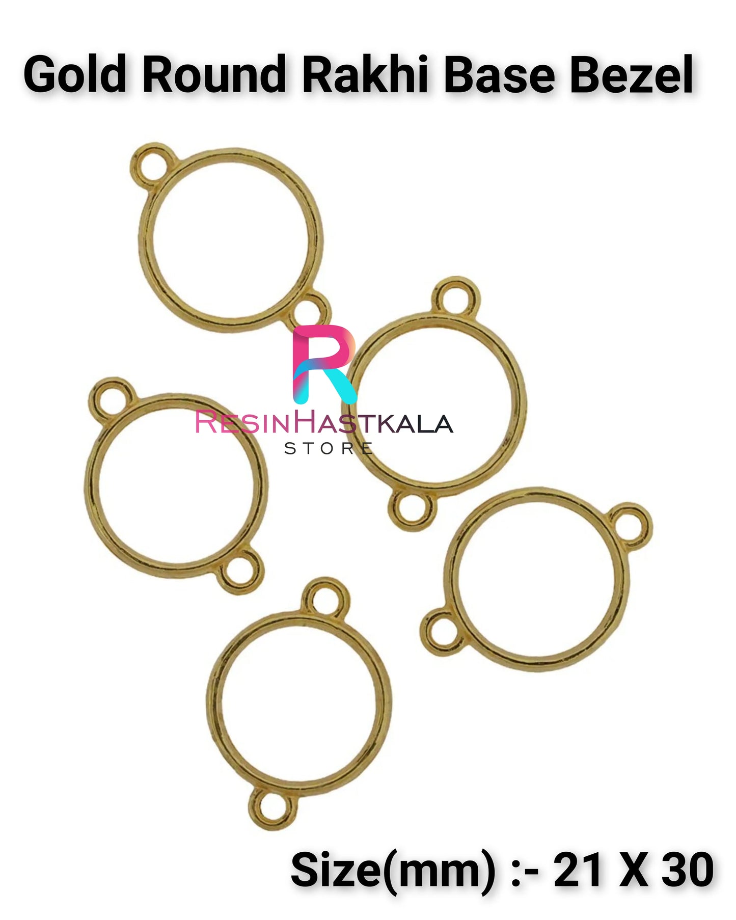 Gold Round Rakhi Base Bezel (5 Piece)