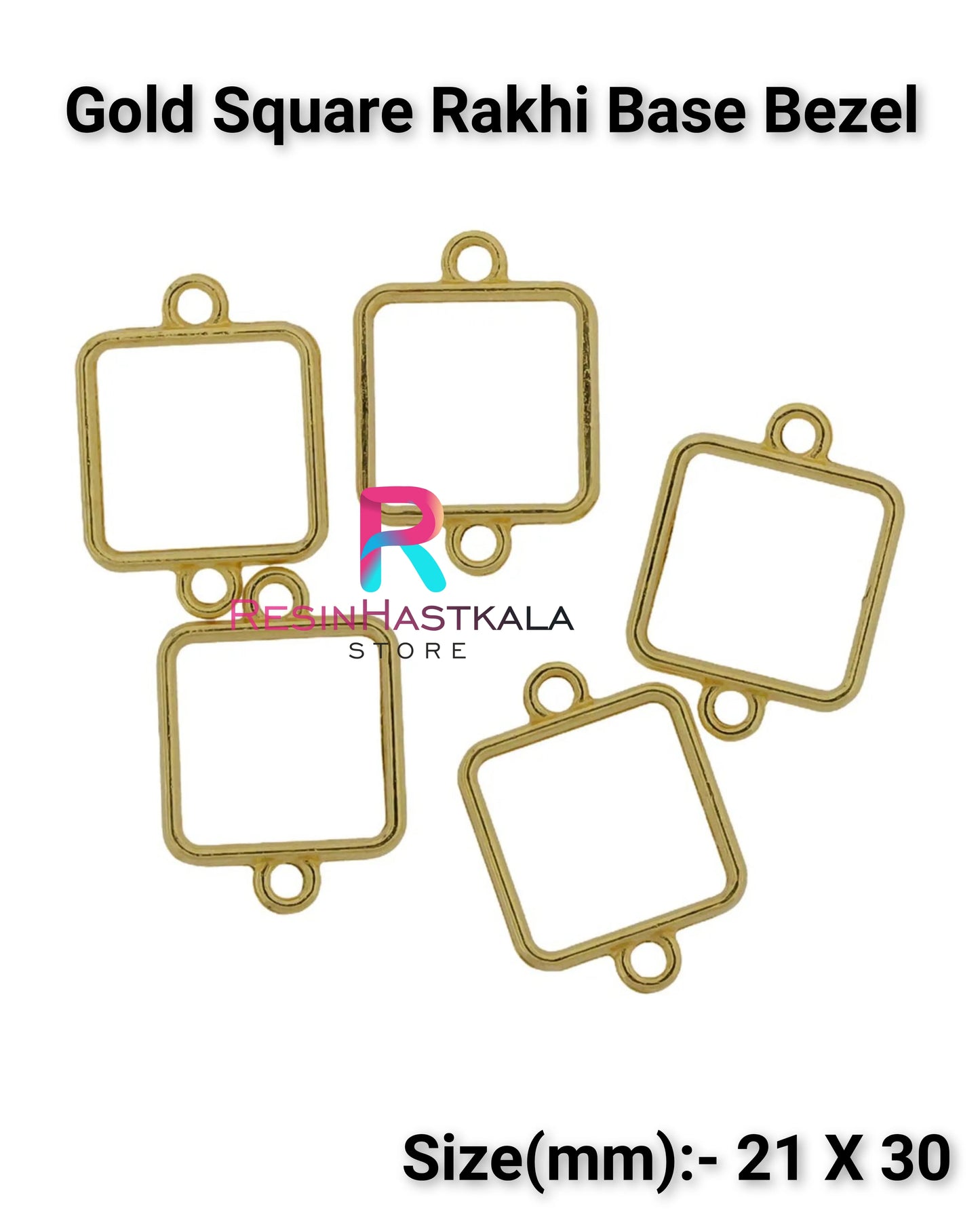 Gold Square Rakhi Base Bezel (5 Piece)