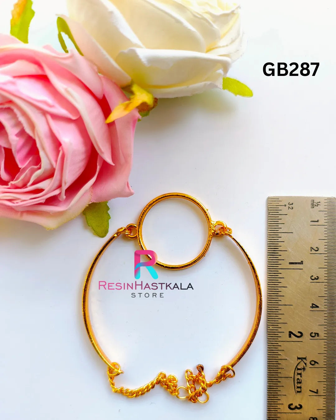 Golden Big Round Bracelet Bezel / Base (GB287) (Indian Quality)
