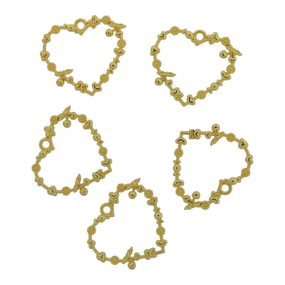 Golden Designer Heart Pendant Bezel C (5 Pieces)