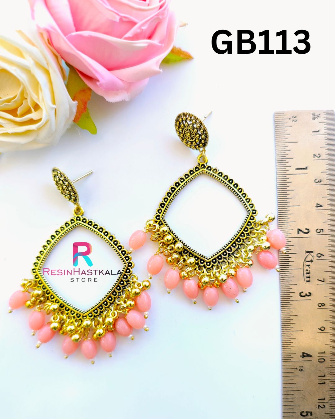 Golden Earring Bezel / Jumkha With Beads D (GB113)