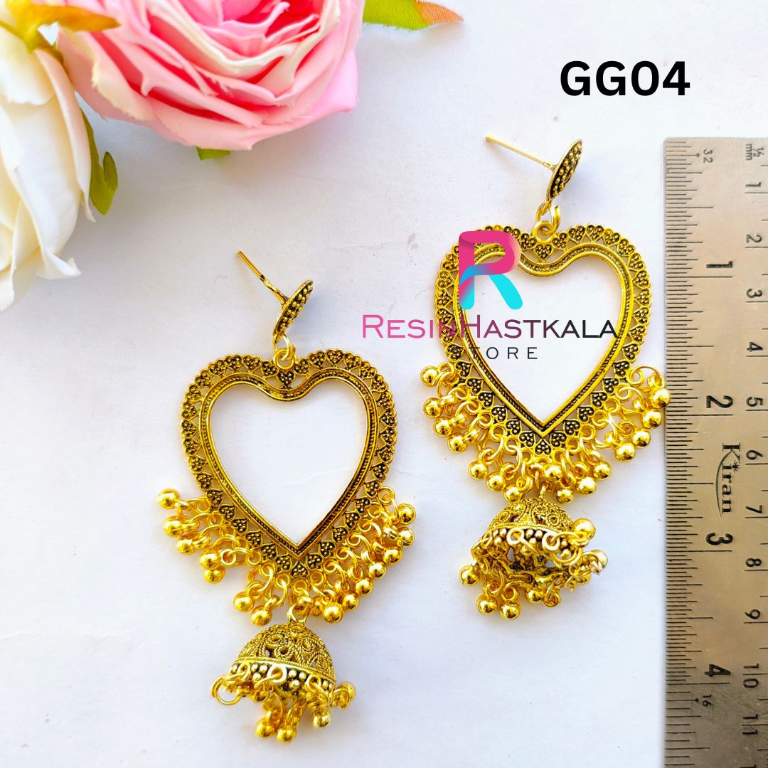 Golden Heart Earring Bezel/Jumkha With Jumar (GG04)