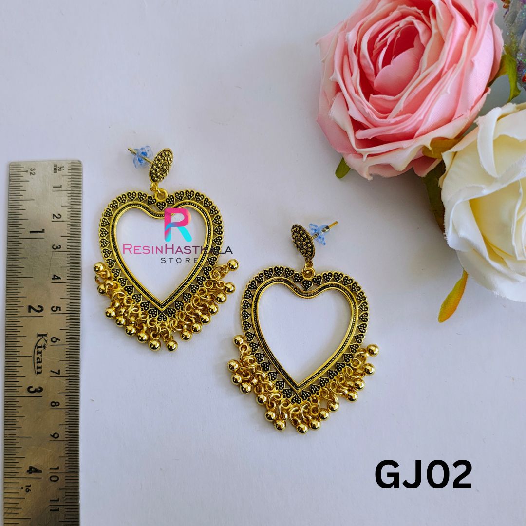 Golden Heart Earring Bezel/Jumkha (GJ02)