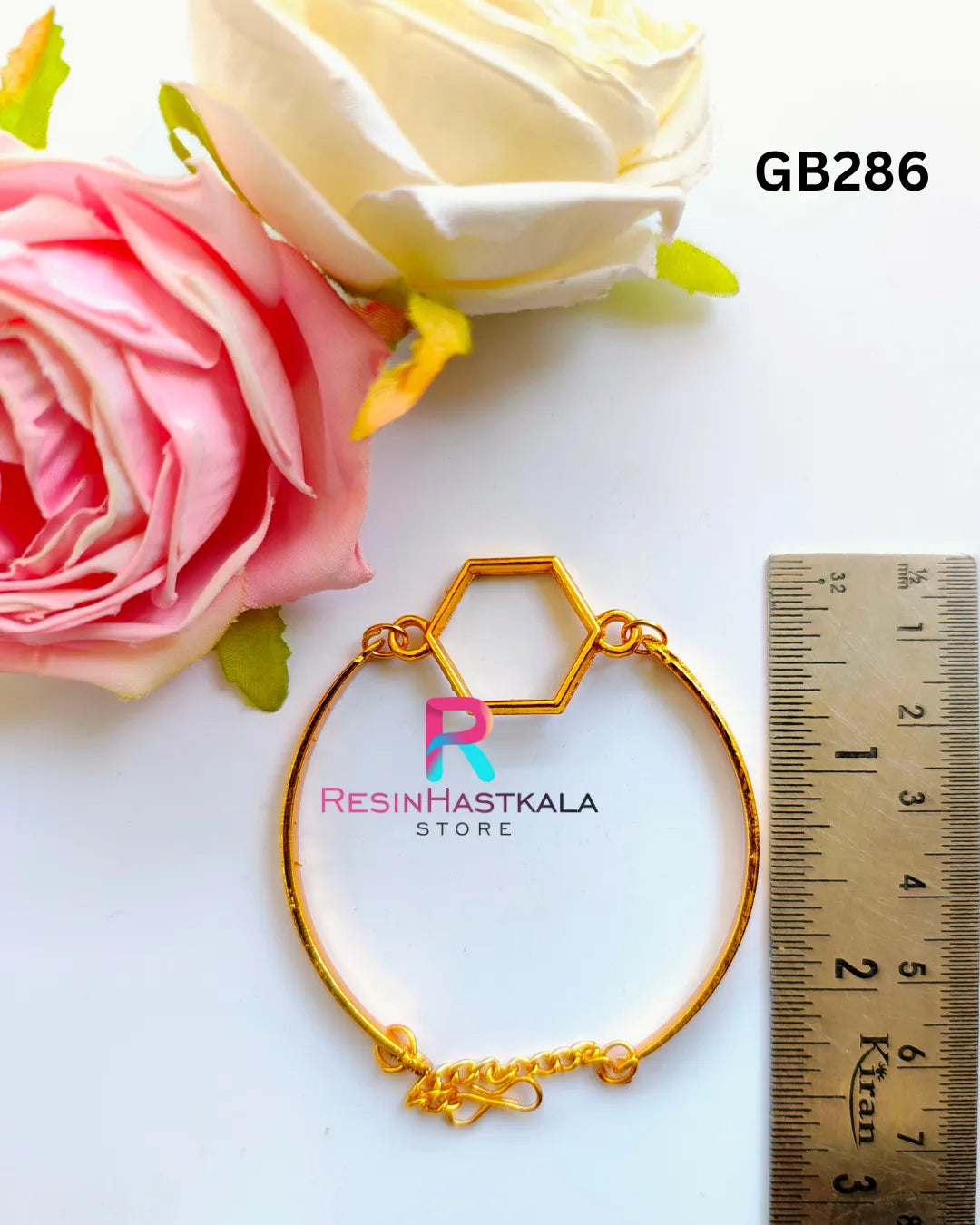 Golden Hexagon Bracelet Bezel / Base (GB286) (Indian Quality)