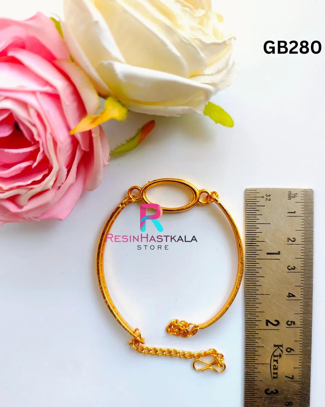 Golden Mini Oval Bracelet Bezel / Base (GB280) (Indian Quality)