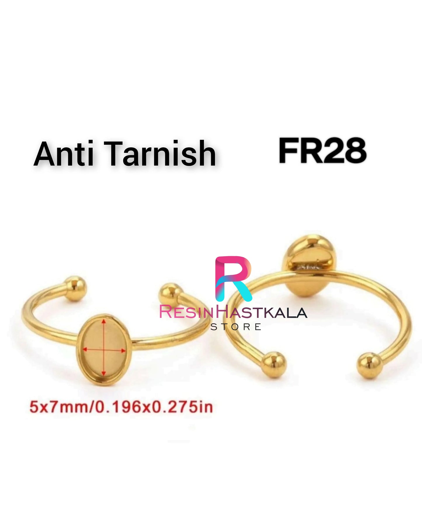 Golden Oval Finger Ring Bezel (5*7 MM) (Anti Tarnish)