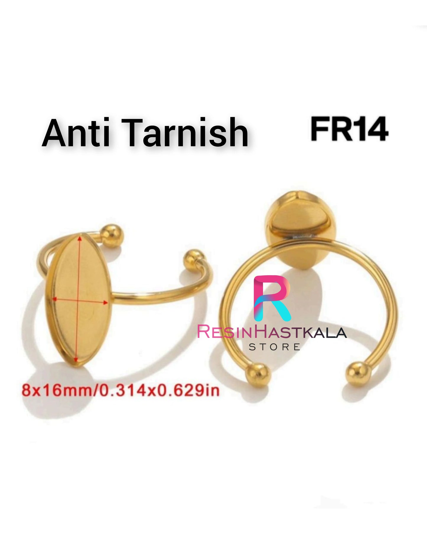 Golden Oval Finger Ring Bezel (8*16 MM) (Anti Tarnish)